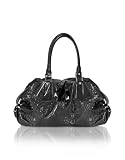 Francesco Biasia Ellen - Printed Satin and Calfskin Satchel Bag Black