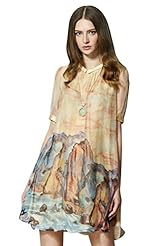 Short Sleeves Draped Spring 2015 General Print Party Dress 