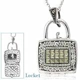 Silver Simulated Diamond Cz and Marcasite Purse Locket Pendant