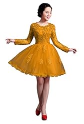 A-line Short Polyester/Viscose Scoop Neck Long Sleeves Sequined Applique Prom Dress 