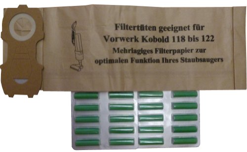 Mister vac A928 20 Staubsaugerbeutel geeignet Vorwerk Kobold 118 / 119 / 120 und 20 Duftst&auml;bchen, gr&uuml;n