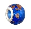 Pandora Style Charm Bead (Z150) Murano Style Lampwork Glass (13mm x 10mm) (fits Troll too) ~ Blue with Copper Flecks