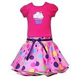 Rare Editions LITTLE GIRLS 4-6X FUCHSIA-PINK MULTI DOT DROP WAIST BEADED CUPCAKE APPLIQUE Special Occasion Birthday Party Dress
