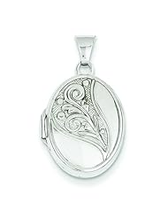 14K White Gold Scroll Oval Locket Pendant Jewelry