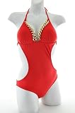 Red Molded Cup with Chain Detail  Low Rise Bottom Monokini