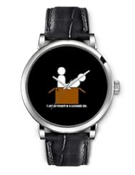 SPRAWL Aanalog Fashion Series Silver Ladies Watches of Genuine Black Leather Strap,Unique Wrist Watch for Women Girls Designed with I lost my virginity in a cardboard box