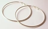 Ladies fashion earings silver coloured metal hoops - 11641 - for pierced ears