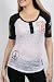 Affliction - Womens American Spirit Buttondown Raglan T-Shirt in White / Black, Size: Medium, Color: White / Black