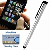 Touch Pen Stylus for your BlackBerry Storm 9530, Storm II 9550 - Silver metal body with soft Rubber tip. Includes DBROTH Microfiber Cleaning Cloth
