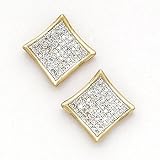 Solid 14K Yellow Gold .25 Carat Micro Pave Genuine Diamond Earrings