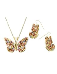 Gold Butterfly Necklace and Earring Set - Millefiori Jewelry for Women - Polymer Clay Charms - Handmade Romantic Gifts for Her