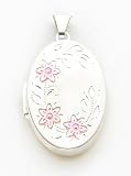 Pink Enameled Locket Oval Charm, Sterling Silver