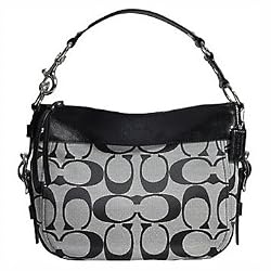 Coach Signature Zoe Shoulder Convertiable Bag Purse Tote Black White