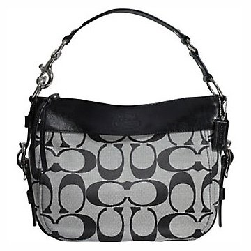 Coach Signature Zoe Shoulder Bag Purse Tote 12657 Black White