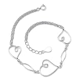 Romantic Elegance: Sterling Silver Designer Inspired Double-Rolo-Chain Bracelet with Heart Charms