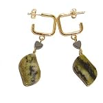 Hematite Earrings 06 Dangle Serpentine Green Heart Black Gold Gemstone 2.2