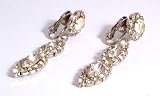 Image of Ladies vintage clip on clear rhinestone drop earrings - design 12286