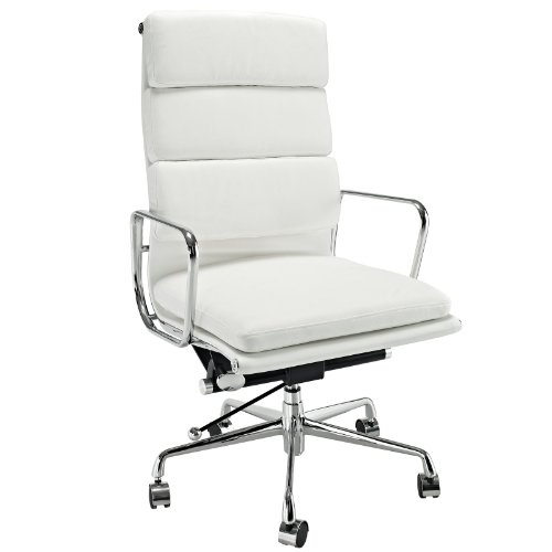 LexMod Domino High Back Office Chair in White Leather and Aluminum Base