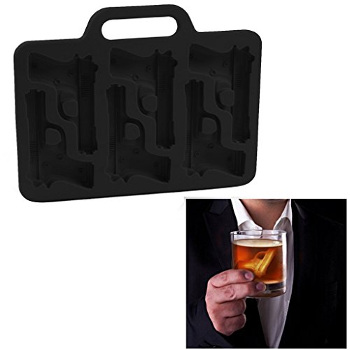 Handgun Ice Cube Mold (1) Ice Maker Tray with Bullets (1) [Set of 2 Trays] Fun Novelty - Black by Silicone Alley