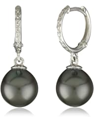 TARA Pearls Tahitian 9X10mm 14 Karat White Gold and Diamond Hoop Earrings