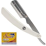 Parker SRW Stainless Steel Straight Edge Barber Razor & 100 Shark Super Stainless Blades