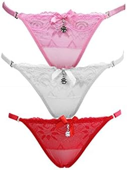 Yebyeir Womens Plus Size Thongs Panties Sexy Lace G-string Briefs Underwear 3-Pack (Free Size, White,Red,Pink)