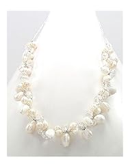 White (Natural) Japanese silk cord Fresh Water Pearls Necklace In Zinc