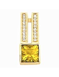 14K Yellow Gold Princess Cut Citrine and Diamond Pendant -- LIFETIME WARRANTY