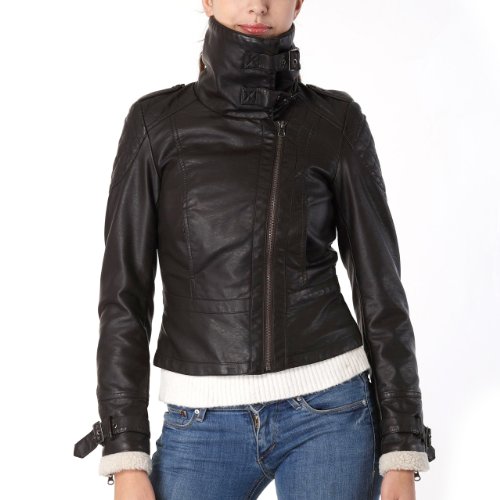 Jessie G. Women's Slim Fit Faux Leather Leather Aviator Jacket product image