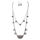 Real Spark Womens Fashion Vintage Double Triangle Chain Ancient Partern Retro Statement Necklace With Earrings