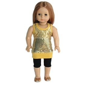 Golden Shimmer Doll Outfit ~ Includes Sequins Long Top and Black Tights ~ Fits 18 American Girl... by Girlfriends Collection by Carpatina Dolls