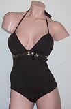 MICHAEL KORS Studded Halter Swimsuit 66852D7 , 6, Chocolate