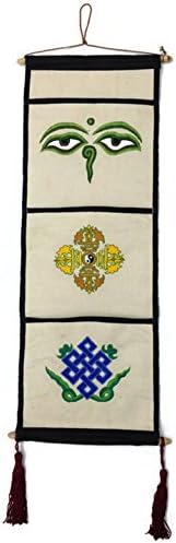 Tibetan 3-Pocket Wall Hanging ~ 3 Symbols ~ Buddha Eye, Vajra & Endless Knot