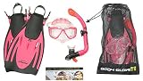 KIDS BODY GLOVE Silicone Purge Mask, Dry Snorkel , Fins, Bag, Kids,Children, Girls, Boys, Blue Pink L Xl Xlarge Large
