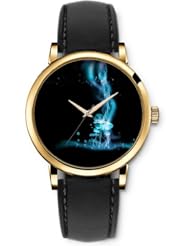 SPRAWL Aanalog Fashion Series Gold Ladies Watches of Genuine Black Leather Strap,Unique Wrist Watch for Women Girls Designed with Lotus flowers fantasia