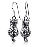 Fantastic .925 Sterling Silver Cat French Ear Wire Hook Dangle Earrings