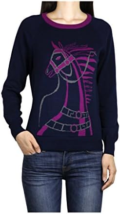 Premium Women's Horse Graphic Jacquard Designer Sweater (Large, Navy)