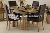 3ft x 3ft Solid Oak Extending Dining Table + 4 Brown Leather Chairs (Seats Up To 6 People Extended)