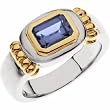 Sterling Silver and 14K Yellow Gold Iolite and Diamond Ring