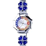 Round Blue And Orange Flower Encircled Murano Millefiori Watch Wrist