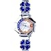 Round Blue And Orange Flower Encircled Murano Millefiori Watch Wrist