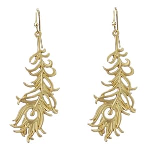 Modern Peacock Gold Tone Dangle Earrings