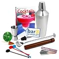Drinkstuff Cocktail Set with Cocktail Shaker with Built-in Strainer, Cocktail Book, Mixing Spoon, Jigger Measure, Pourer, Muddler, 25 x Swizzle Stick Disc Stirrers, 24 x Foil Cocktail Umbrellas & 10 x Indoor Sparklers | bar@drinkstuff Cocktail Making
