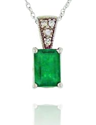 14k White Gold Emerald and Diamond Gemstone Pendant , Birthstone of May with 18" Chain.