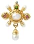 Diamond Pearl Red & Green Tourmaline 18k Yellow Gold Etruscan Antique Brooch Pin