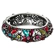 Silver and Multi Colored Crystal Flower Bangle Fashion Bracelet