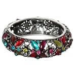 Antique Silver and Multi Colored Crystal Flower Bangle Fashion Bracelet