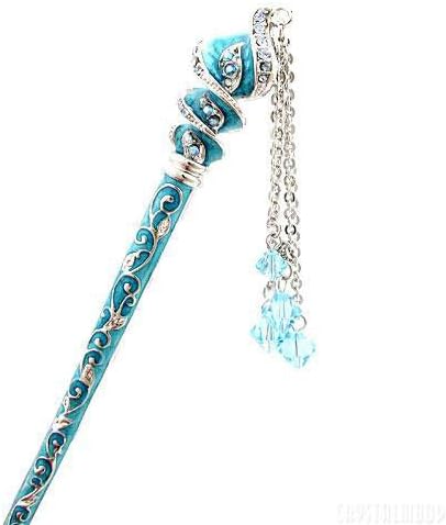 Crystalmood LUX Aqua Swirl Enamel Hair Stick with Swarovski Crystal & Rhinestone