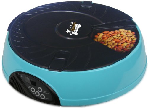 QPet 6-Meal Timed automatic Pet Feeder with Message Recorder & LCD Display and NEW Cover Lock - AF-108 by Qpets (LAVA Electronics Inc)