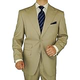 Executive Signature Collection Italian 2 Button 2pc Mens Suit Ticket Pocket Peak Lapel Jacket Adjustable Waist Merino Wool Extra Fine 150s Perfect for Every Occasion Tan